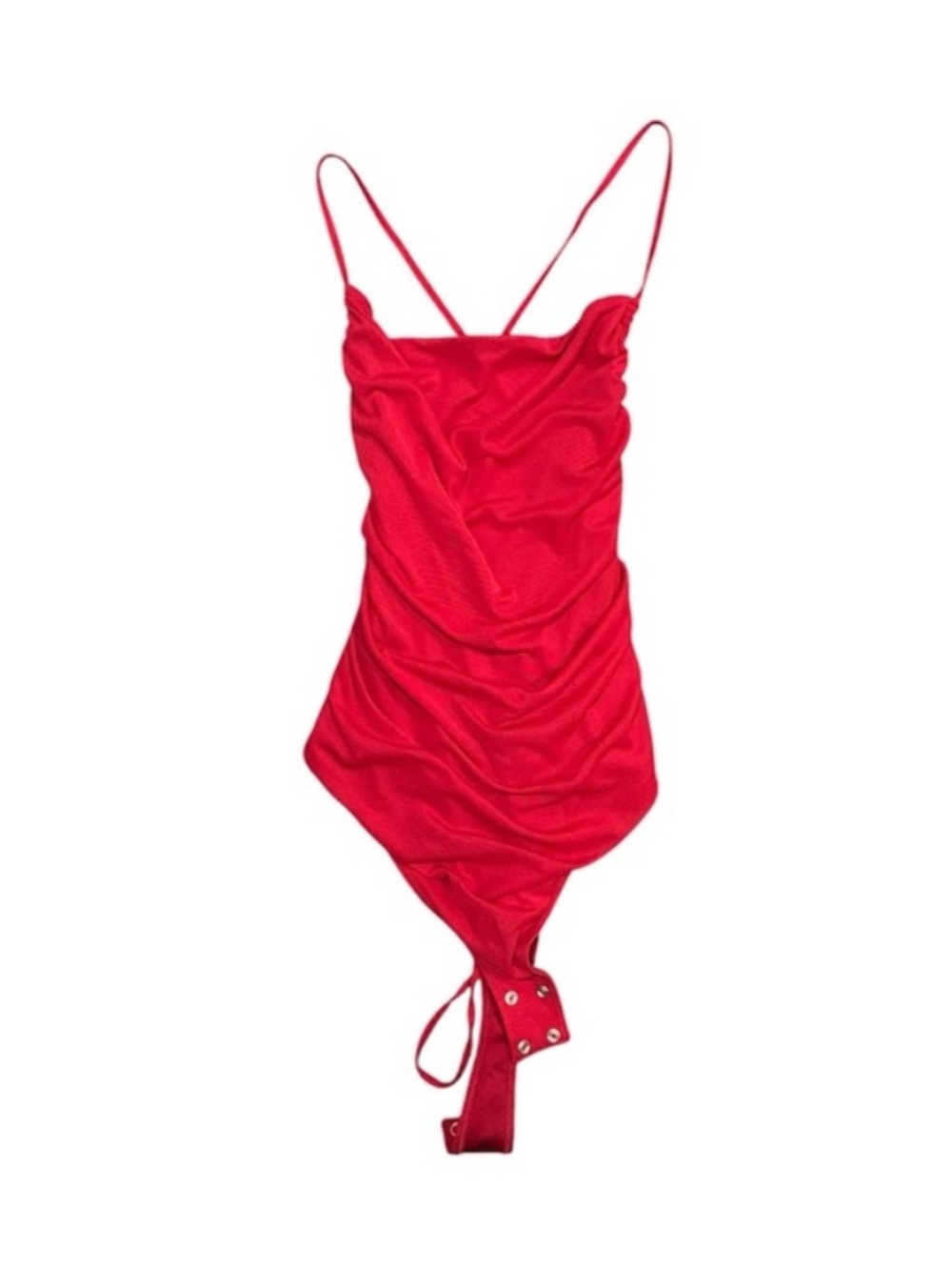 Garage Red Ruched Bodysuit with Thin Straps